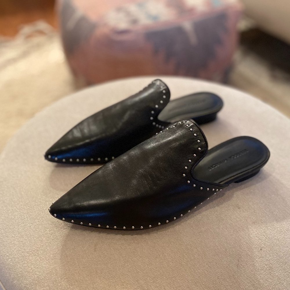 Rebecca Minkoff Chamille Studded Mules - Black Leather Size 9